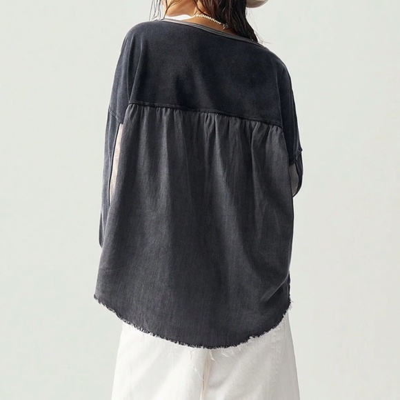 Charcoal Star patch Frayed Loose Fit  Long Sleeve Top - Picture 6 of 6